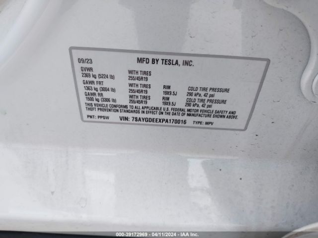 7SAYGDEEXPA170016 Tesla Model Y Awd/long Range Dual Motor All-wheel Drive