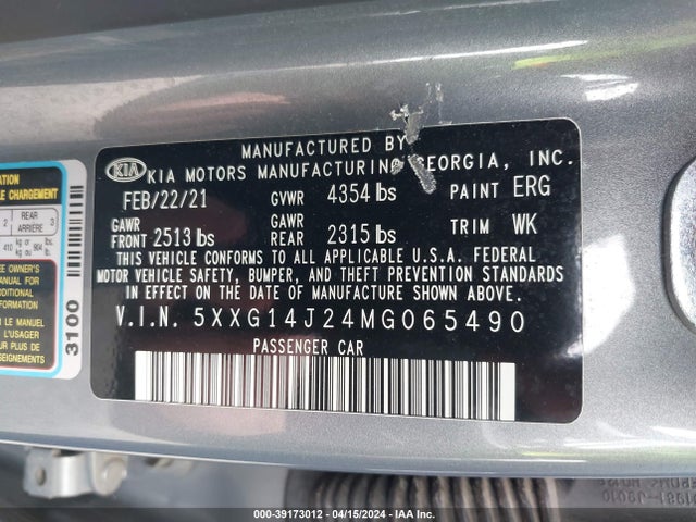 KIA K5 LXS 2021 5XXG14J24MG065490 Image 9