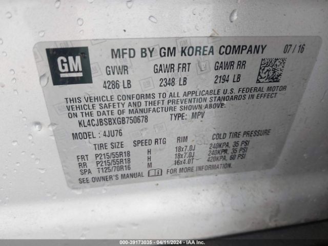 KL4CJBSBXGB750678 Buick Encore Convenience