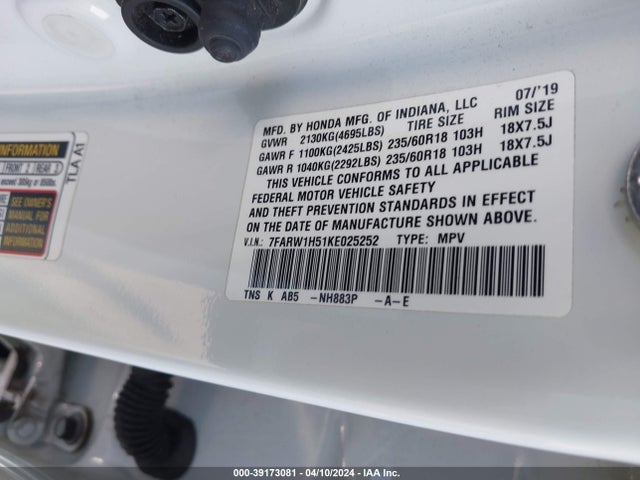 Honda CR-V EX 2019 7FARW1H51KE025252 Image 9