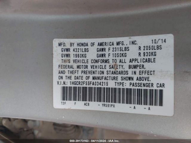 1HGCR2F55FA034215 Honda Accord Sport