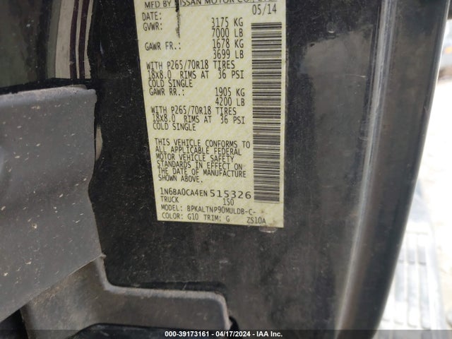 Nissan TITAN SV 2014 1N6BA0CA4EN515326 Image 9
