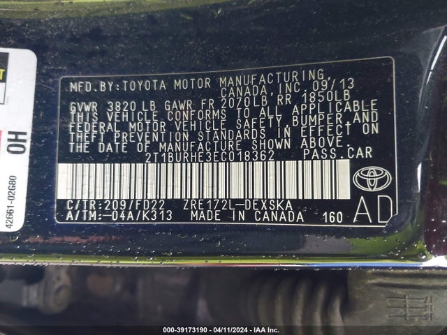 Toyota Corolla S Plus 2014 2T1BURHE3EC018362 Image 9