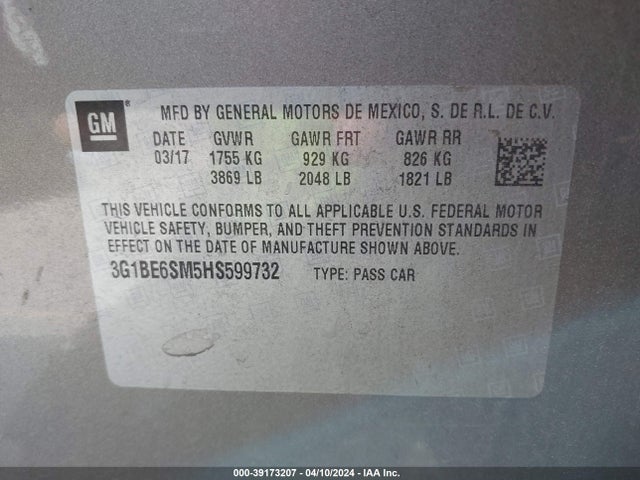 Chevrolet Cruze Lt Auto 2017 3G1BE6SM5HS599732 Image 9