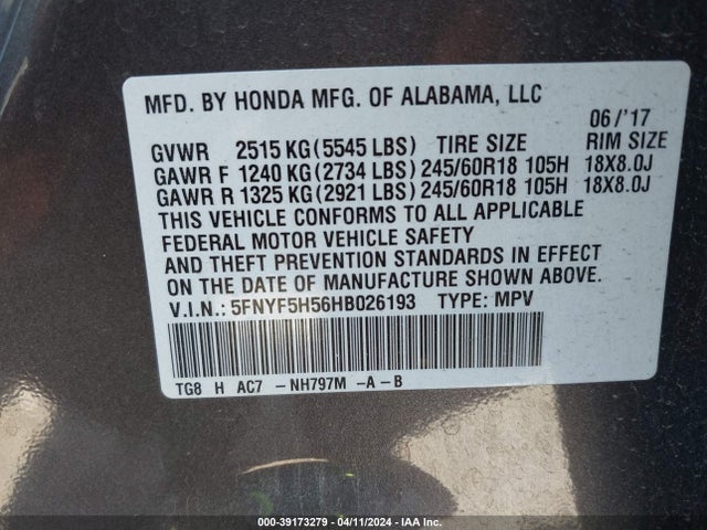 Honda Pilot Ex-l 2017 5FNYF5H56HB026193 Image 9