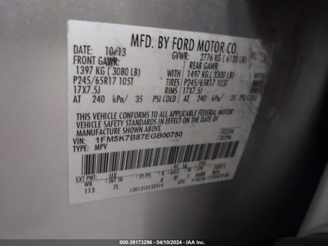 Ford Explorer 2014 1FM5K7B87EGB00750 Image 9