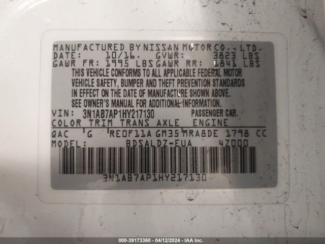 Nissan SENTRA SV 2017 3N1AB7AP1HY217130 Image 9