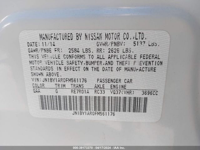 JN1BY1AR0FM561176 Infiniti Q70 3.7x