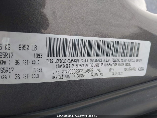 Dodge Grand Caravan Sxt 2019 2C4RDGCG5KR634975 Image 9