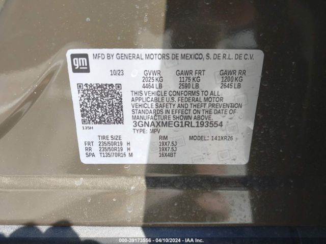3GNAXMEG1RL193554 Chevrolet Equinox Fwd Rs