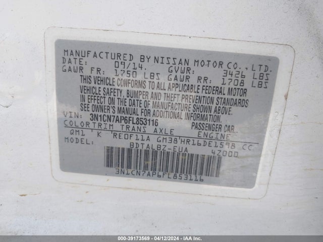 Nissan Versa 1.6 Sv 2015 3N1CN7AP6FL853116 Image 9
