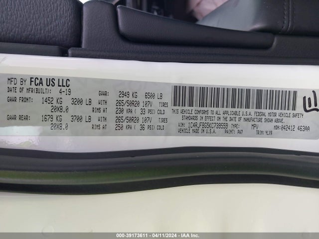 1C4RJFBG5KC739559 Jeep Grand Cherokee Limited X 4x4