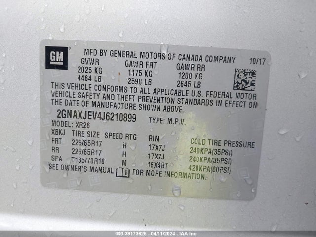 Chevrolet EQUINOX LT 2018 2GNAXJEV4J6210899 Image 9