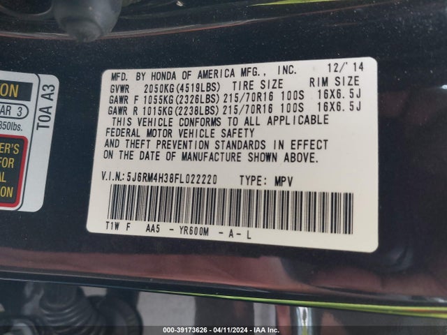 Honda CR-V LX 2015 5J6RM4H38FL022220 Image 9