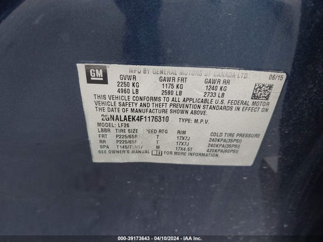 Chevrolet EQUINOX LS 2015 2GNALAEK4F1176310 Image 9