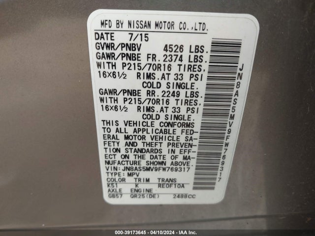 Nissan Rogue Select S 2015 JN8AS5MV9FW769317 Image 9
