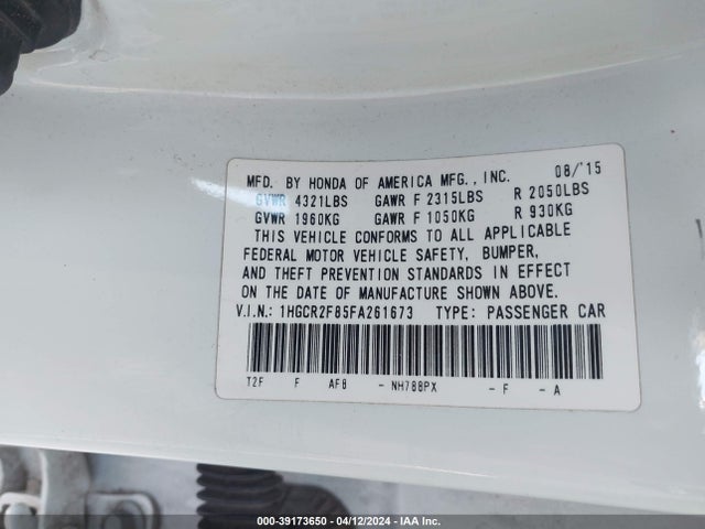 Honda Accord Ex-l 2015 1HGCR2F85FA261673 Image 9