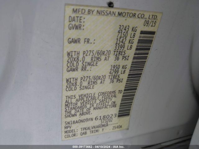 5N1BA0ND9FN618023 Nissan Armada Sl