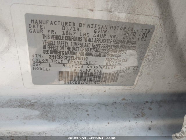 Nissan Versa Note S (sr)/s Plus/sv 2014 3N1CE2CP2EL410119 Image 9