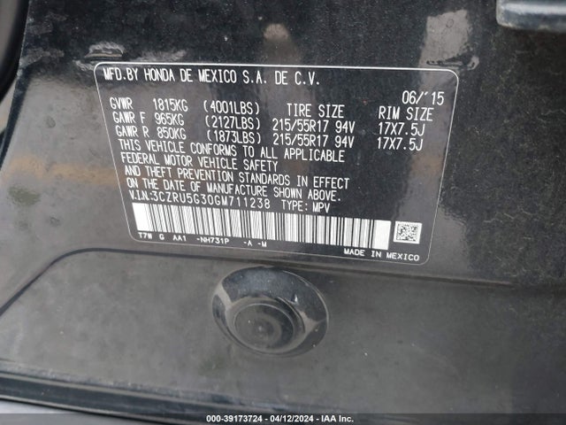 Honda HR-V LX 2016 3CZRU5G30GM711238 Image 9