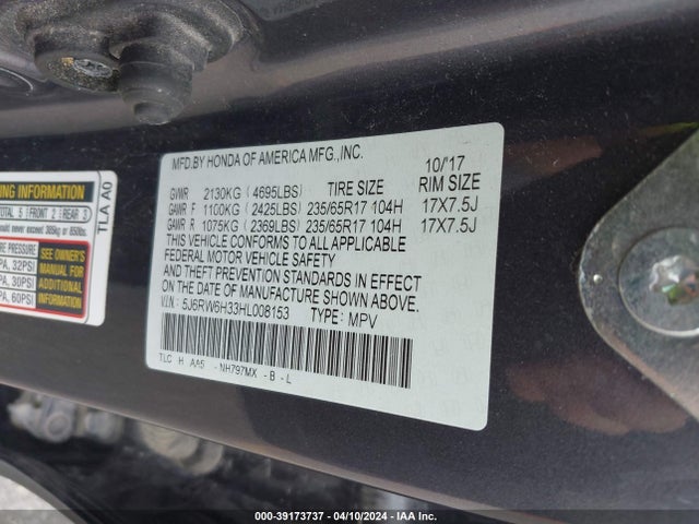 Honda CR-V LX 2017 5J6RW6H33HL008153 Image 9