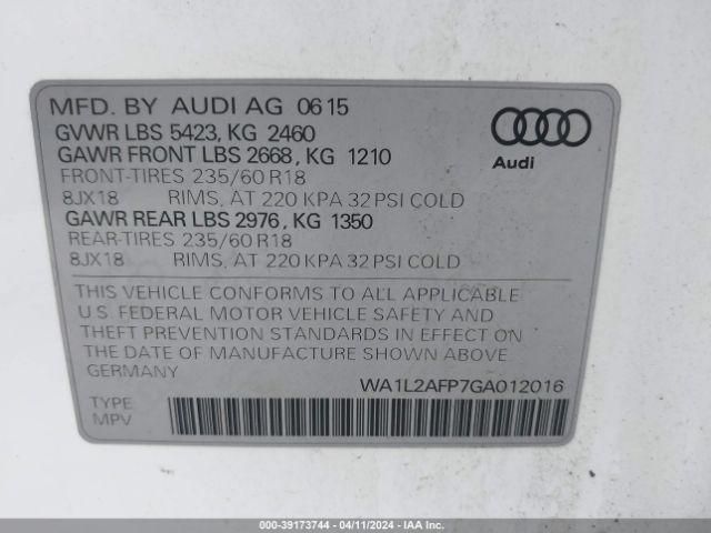 WA1L2AFP7GA012016 Audi Q5 2.0t Premium