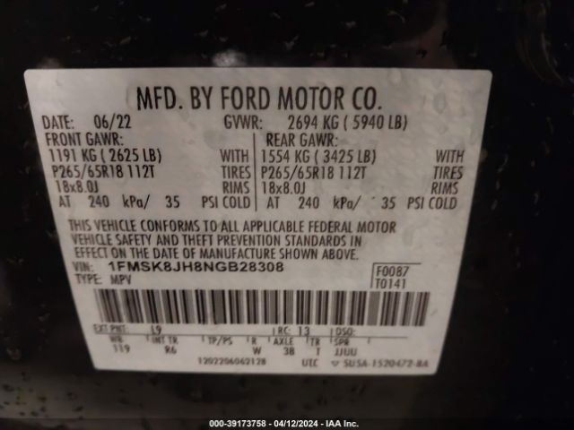 1FMSK8JH8NGB28308 Ford Explorer Timberline