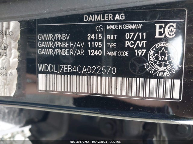 2012 MERCEDES-BENZ CLS 63 AMG VIN: WDDLJ7EB4CA022570