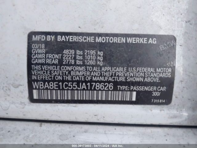 WBA8E1C55JA178626 BMW 330e Iperformance