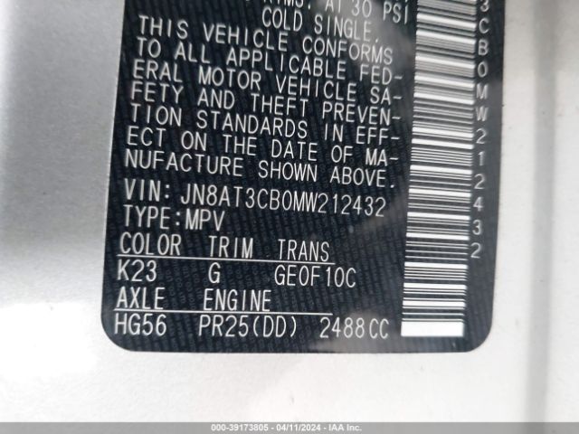 JN8AT3CB0MW212432 Nissan Rogue Sl Intelligent Awd