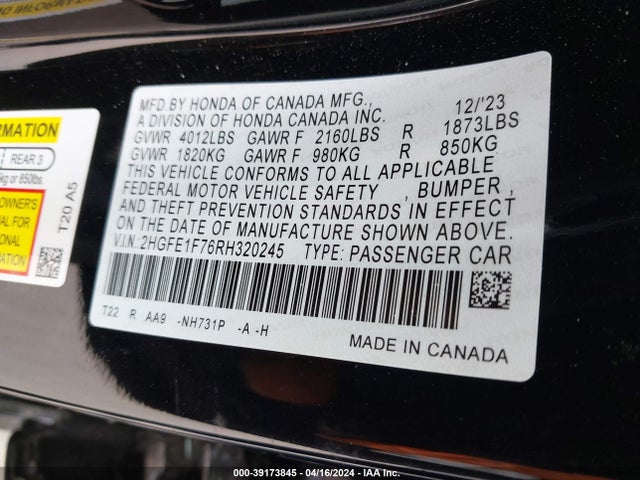 Honda CIVIC EX 2024 2HGFE1F76RH320245 Image 9