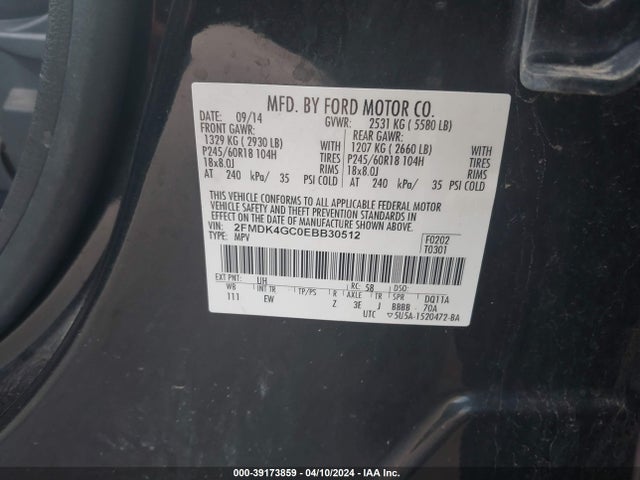 Ford EDGE SE 2014 2FMDK4GC0EBB30512 Image 9