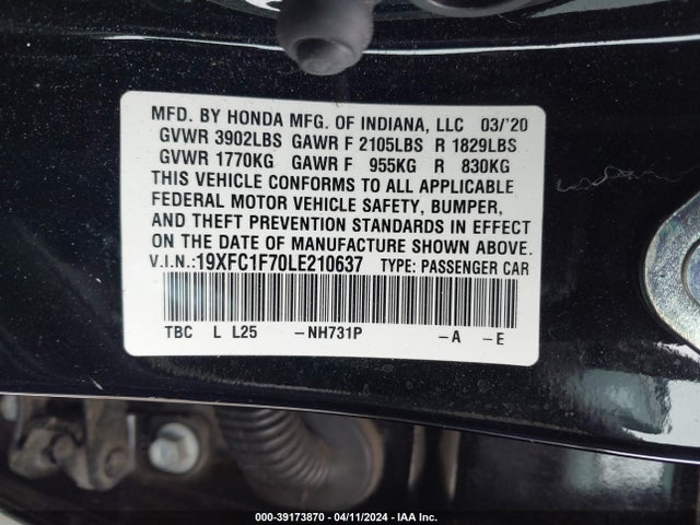 Honda Civic Ex-l 2020 19XFC1F70LE210637 Image 9