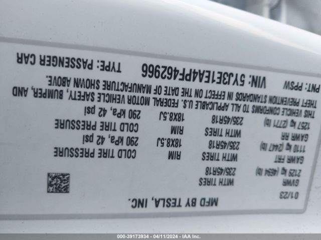 5YJ3E1EA4PF462966 Tesla Model 3 Rear-wheel Drive