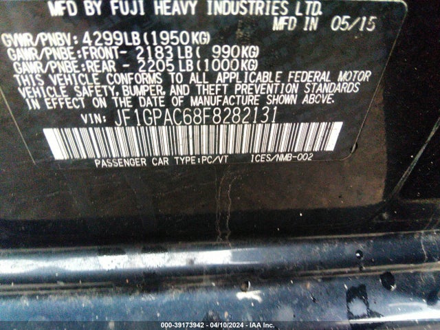 JF1GPAC68F8282131 Subaru Impreza 2.0i Premium