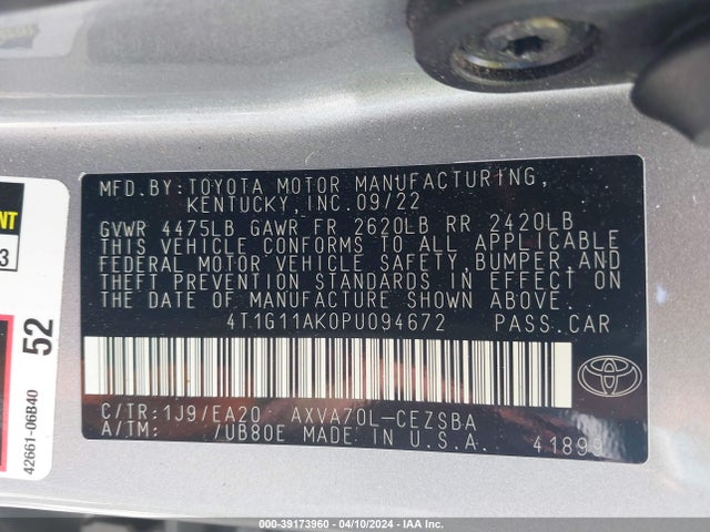 Toyota CAMRY SE 2023 4T1G11AK0PU094672 Image 9