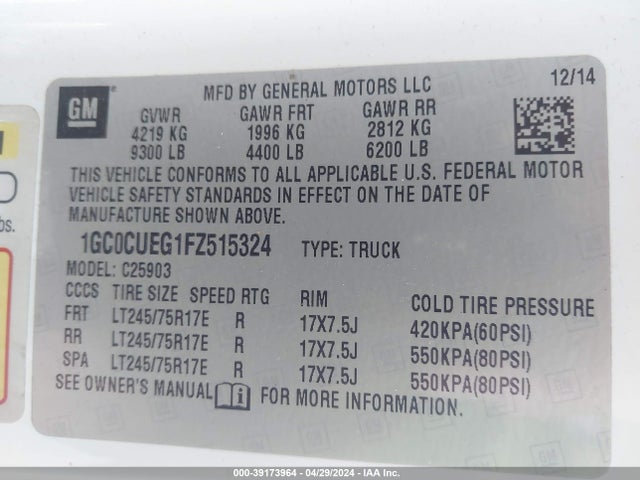 Chevrolet Silverado 2500hd Wt 2015 1GC0CUEG1FZ515324 Image 9