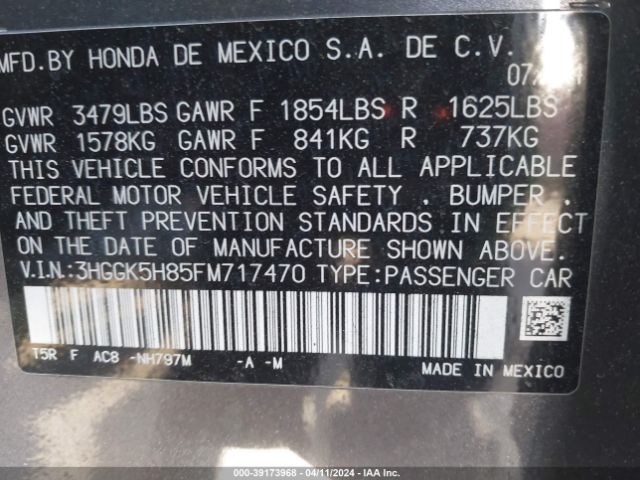 3HGGK5H85FM717470 Honda Fit Ex/ex-l