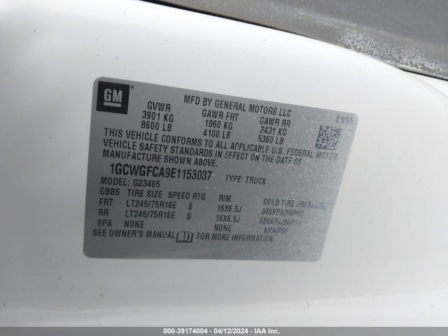 Chevrolet Express 2500 Work Van 2014 1GCWGFCA9E1153037 Image 9