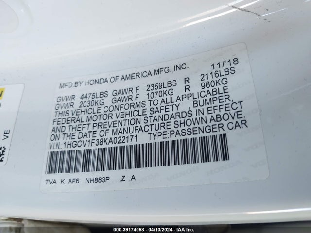 Honda Accord Sport 2019 1HGCV1F38KA022171 Image 9