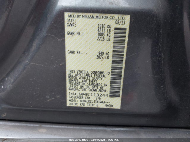Nissan Altima 2.5 S 2014 1N4AL3AP4EC113244 Image 9