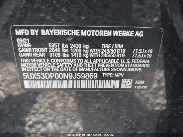 BMW X3 Xdrive30i 2022 5UX53DP00N9J59869 Image 9