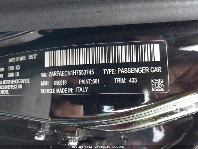ZARFAECN1H7553745 Alfa Romeo Giulia Ti Rwd