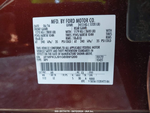 Ford EDGE SEL 2016 2FMPK3J91GBB91200 Image 9