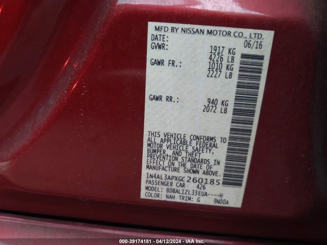 Nissan Altima 2.5 Sv 2016 1N4AL3APXGC260185 Image 9