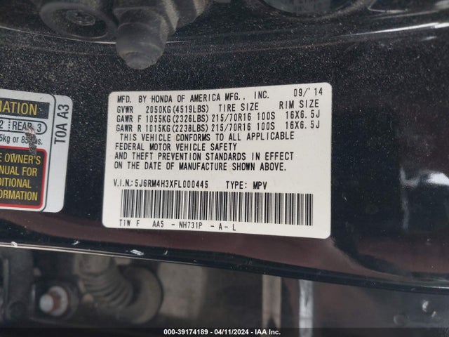 Honda CR-V LX 2015 5J6RM4H3XFL000445 Image 9