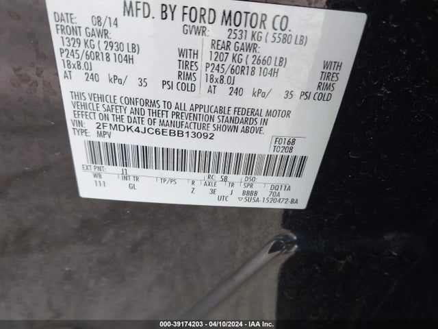 Ford EDGE SEL 2014 2FMDK4JC6EBB13092 Image 9