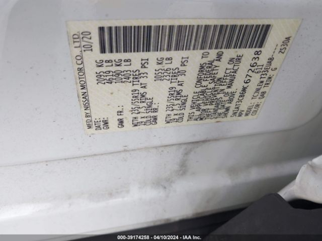 5N1AT3CB6MC672638 Nissan Rogue Sl Intelligent Awd