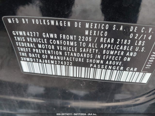 3VWD17AJ8EM274322 Volkswagen Jetta 1.8t Se