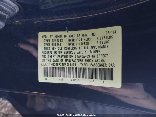 Honda ACCORD HYBRID 2014 1HGCR6F31EA004018 Image 9